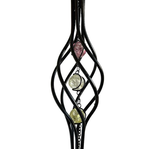 Patio Black Metal Wind Spinner with Iridescent Colored Marbles - Picture 1 of 5